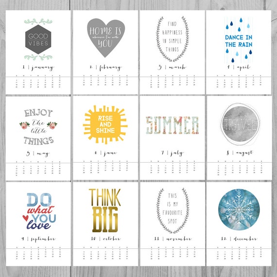 2016 Printable Calendar Quotes Instant Download by MOJAgraphics