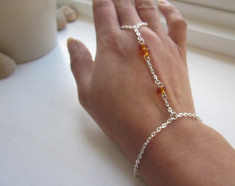 Slave bracelet, silver hand chain, hand jewellery, finger chain, amber bracelet, jewellery uk