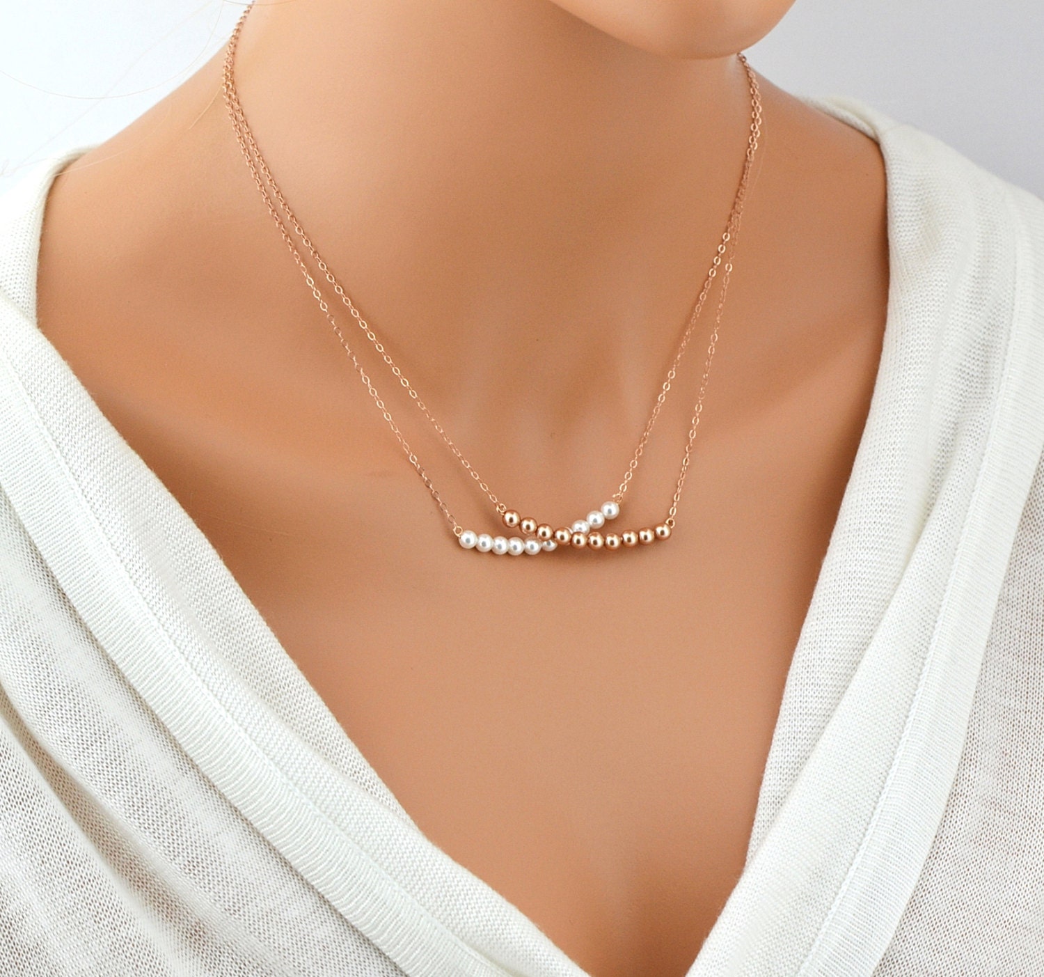 Pearl Bar Necklace Delicate Bead Bar Necklace Swarovski