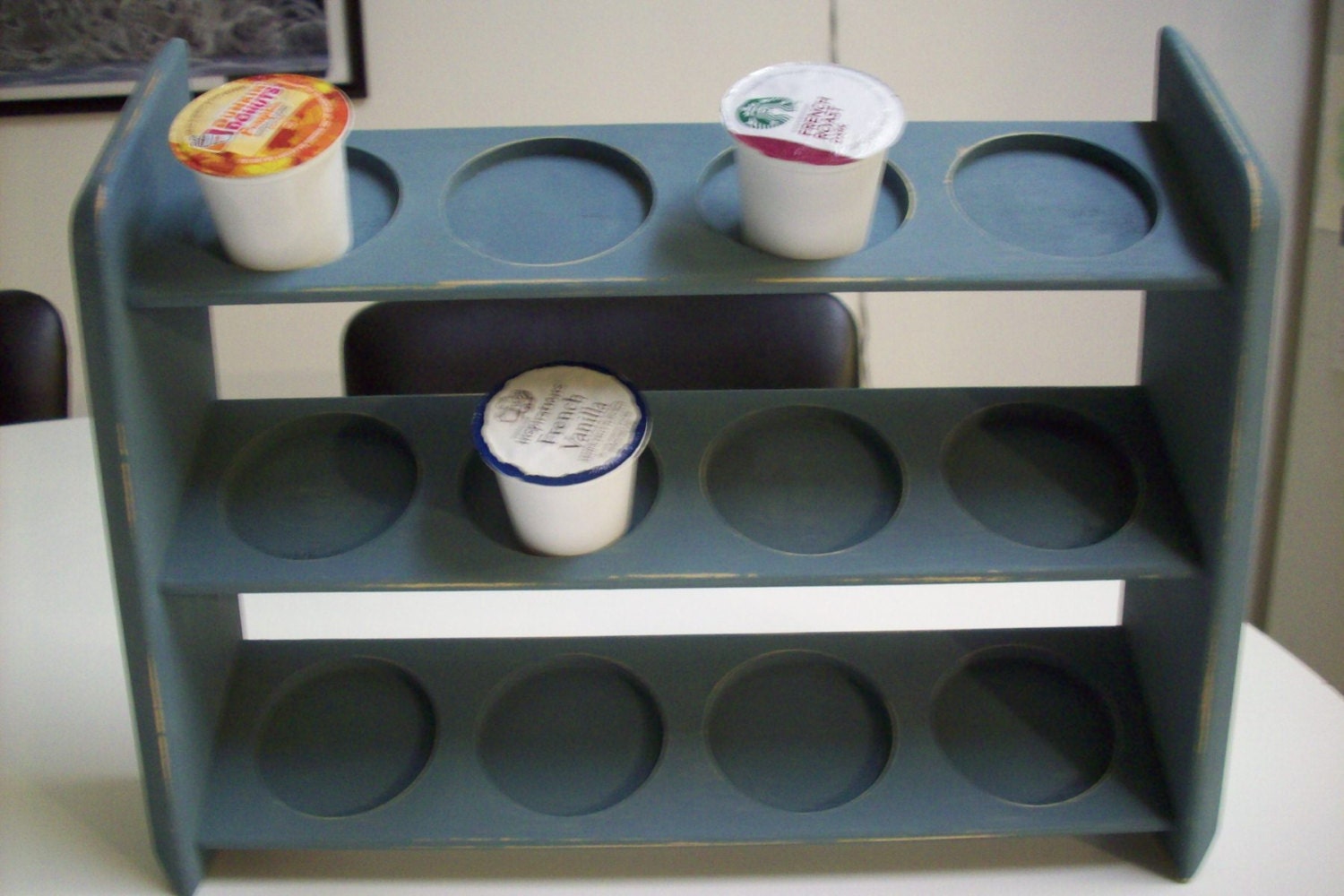 Wood K cup Holder repurposed in slate by UpcycledCottageDecor