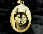 Hand Painted Siberian Husky Dog Cameo Pendant 14k Gold Fill Set Mother Of Pearl 18" GP Necklace Original Art Jewelry Unisex Dog Lovers Gift Hand Painted Siberian Husky Dog Cameo Pendant 14k Gold Fill Set Mother Of Pearl 18" GP Necklace Original Art Jewelry Unisex Dog Lovers Gift