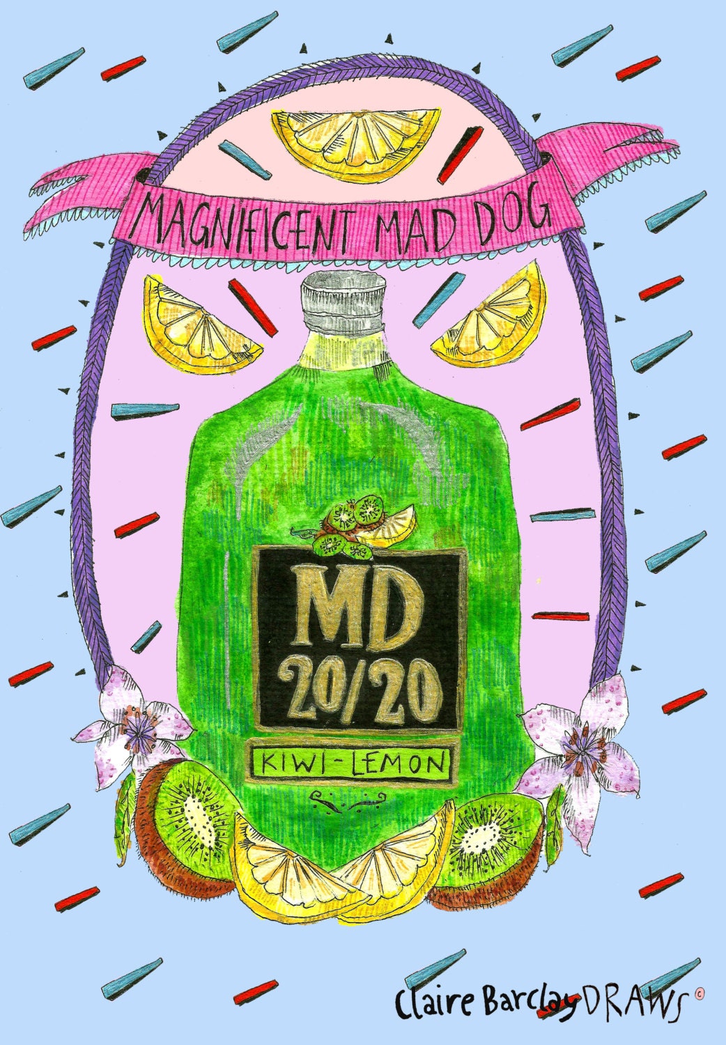 Magnificent Mad Dog 20/20 Illustration Print Quirky print on