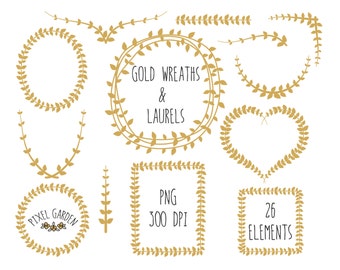 Digital Wreaths Clip Art. Gold Laurels Clip Art. Vine Frames and Borders. Weddings, Cards and Scrapbooking. Gold Leaf Frames Clip Art.