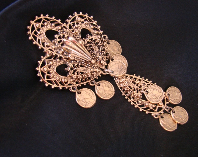 ART Filigree Girandole Brooch / Victorian Revival / Designer Signed / Vintage Jewellery