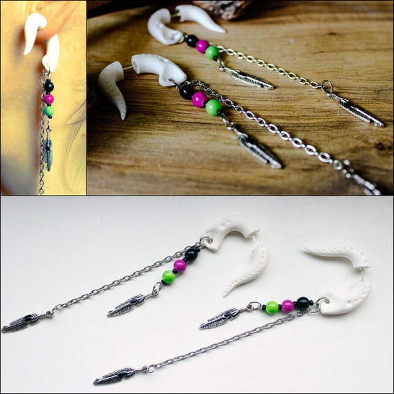 Dangle earrings Fake gauge Long earrings bohemian earrings