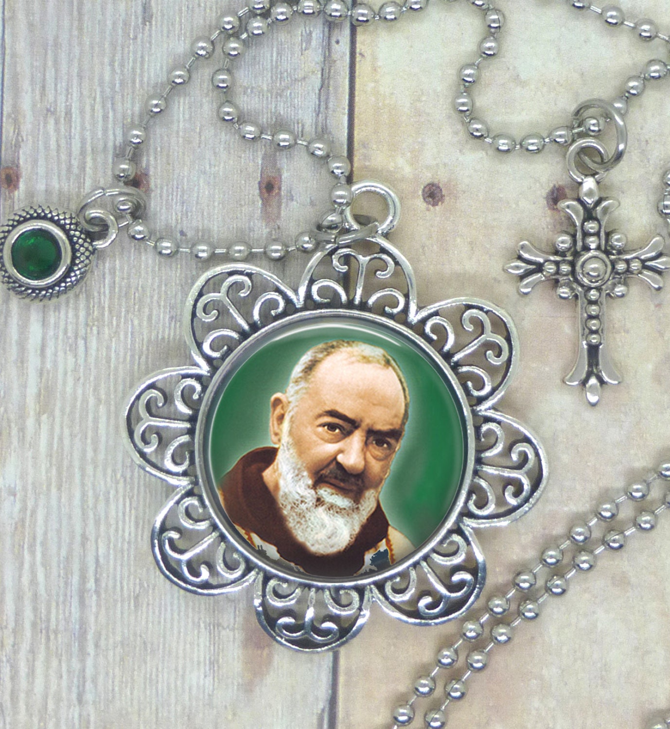 Saint Padre Pio Image Necklace. A Prayer for Vibrant Good