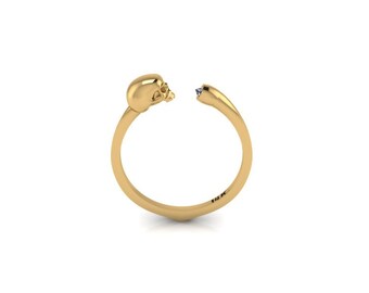 Skull Ring Diamond Goth Ring 14K solid Yellow Gold Until Death Do Us Part Ring Delicate Stackable Skull Ring
