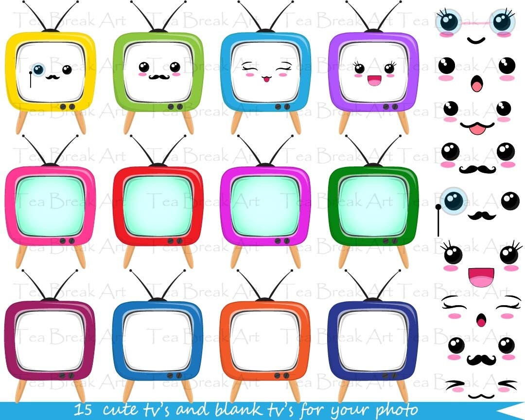 Cute TV's Clip art with kawaii faces or simple for by TeaBreakArt