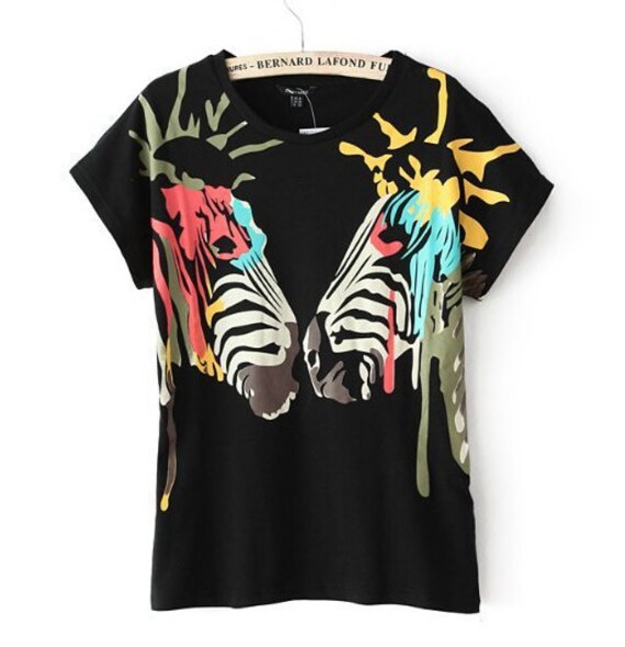 Zebra Screen Print Tshirt Womens Africa Art Wildlife Animal Lover ...