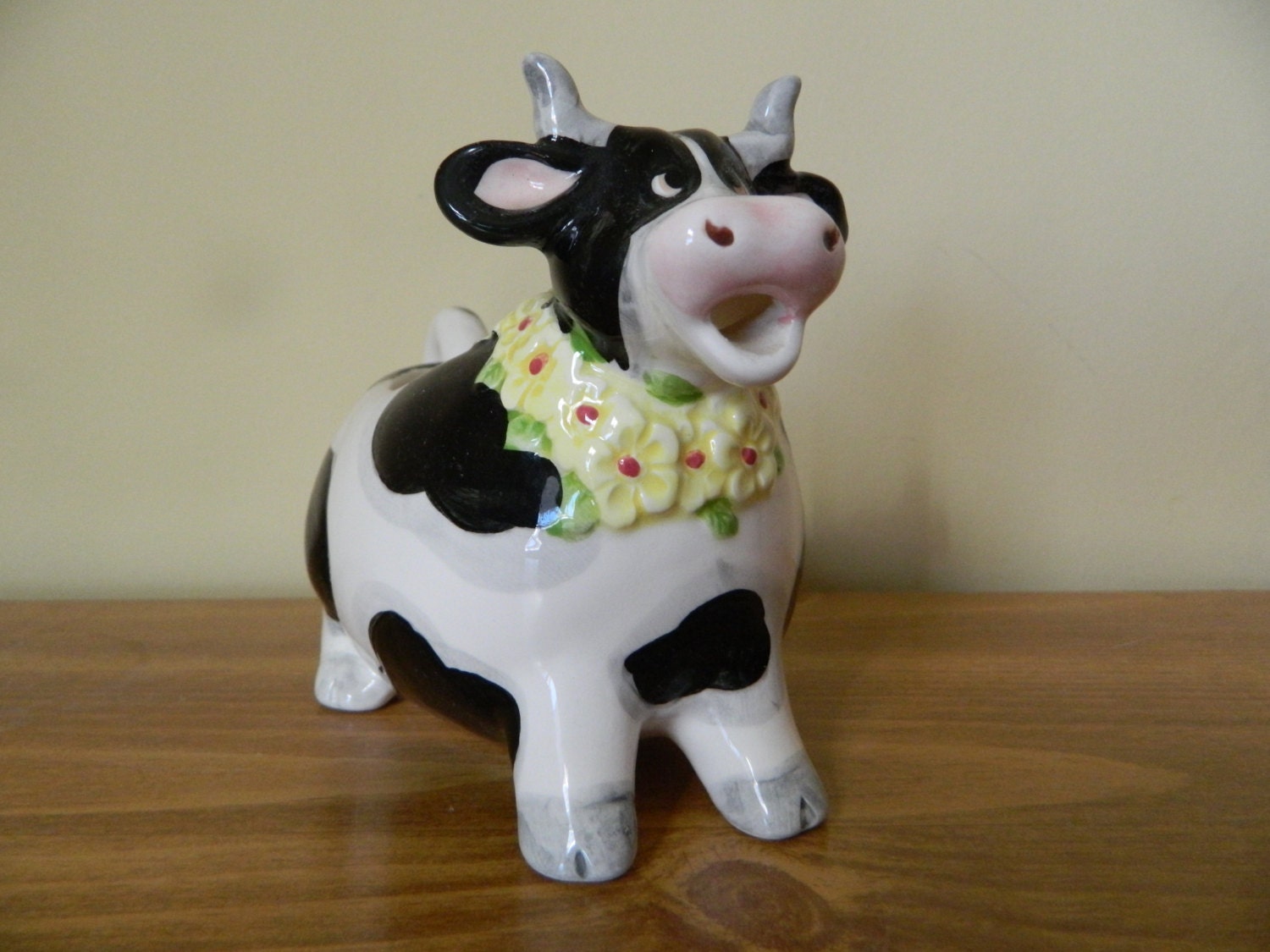 Black And White Cow Creamer With Flowers