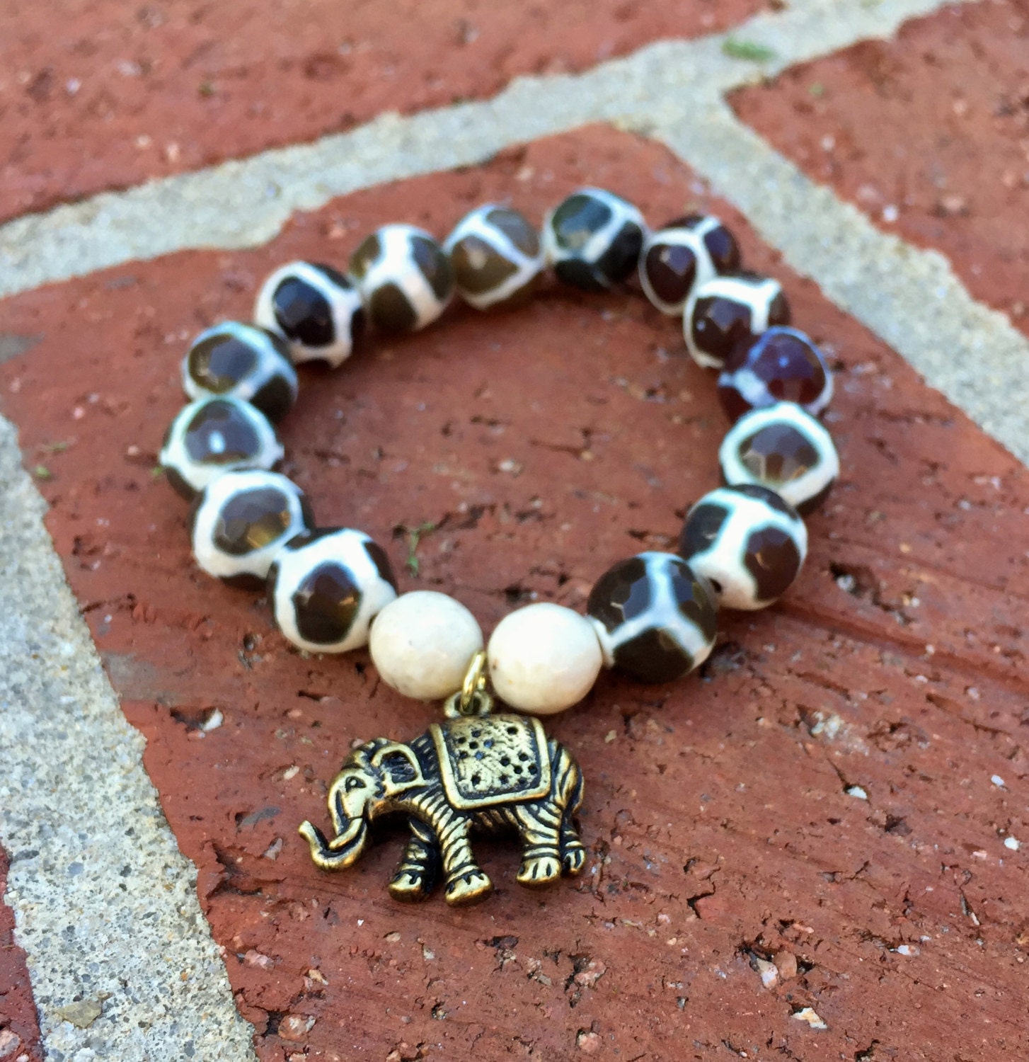 Beaded elephant charm bracelet
