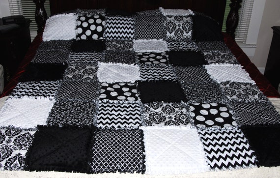 Extra Large Rag Quilt Black and White by TummyTimeBedding on Etsy