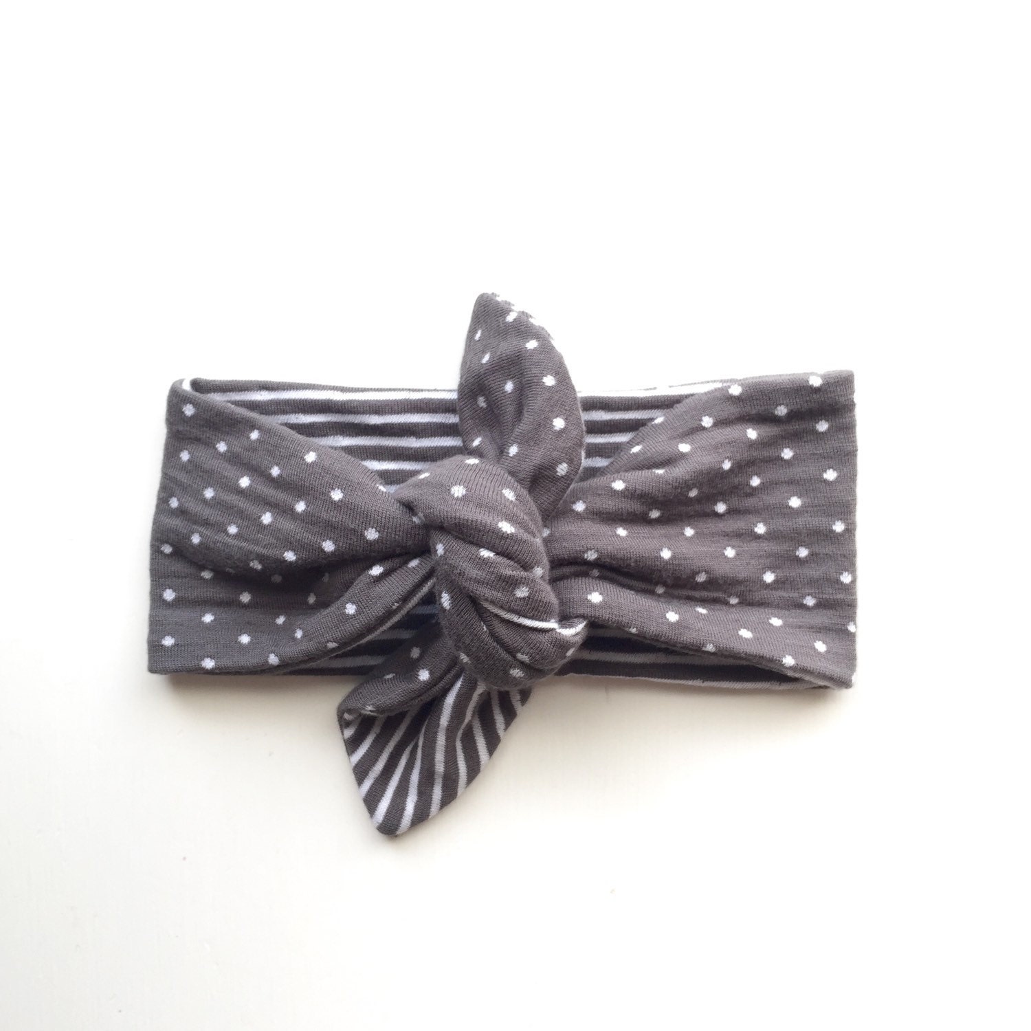 Top Knot Headband, Baby Turban Headband, Reversible Grey and White Headband