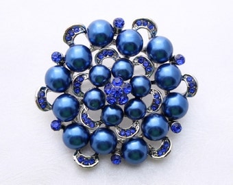 Midnight Blue Pearl Broach Wedding Embellishment Bridal Bouquet Broaches Sash Cake Neckalce DIY Jewelry Rhinestone Navy Blue Broach