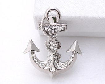 Anchor Brooch, Rhinestone Anchor Brooches, Beach Wedding Broaches, Bridal Brooch, Crystal Silver Anchor Broach, Dimante Brooch, Ocean Brooch