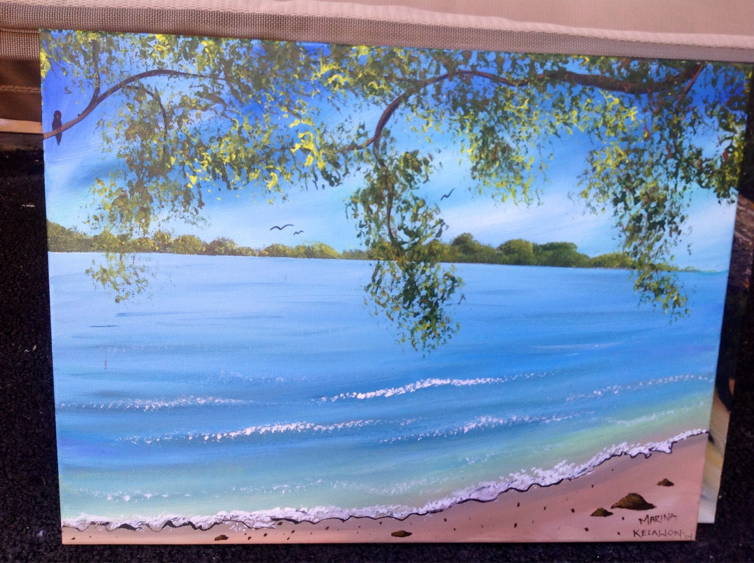Acrylic Painting of Lake by PaintingsByMarina on Etsy