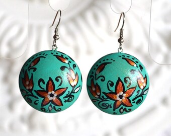 turquoise earrings gift idea|for|her bright green jewelry Green earrings nature art wedding greenery herbs boho earrings Casual earrings art