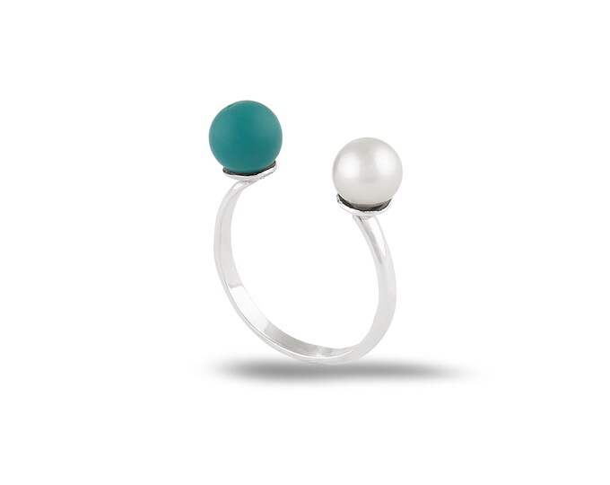 Turquoise ring Pearl ring Cuff ring Open ring Free size