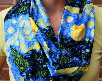 Starry night infinity scarf, van gogh scarf, art scarf, doctor who scarf, whovian scarf