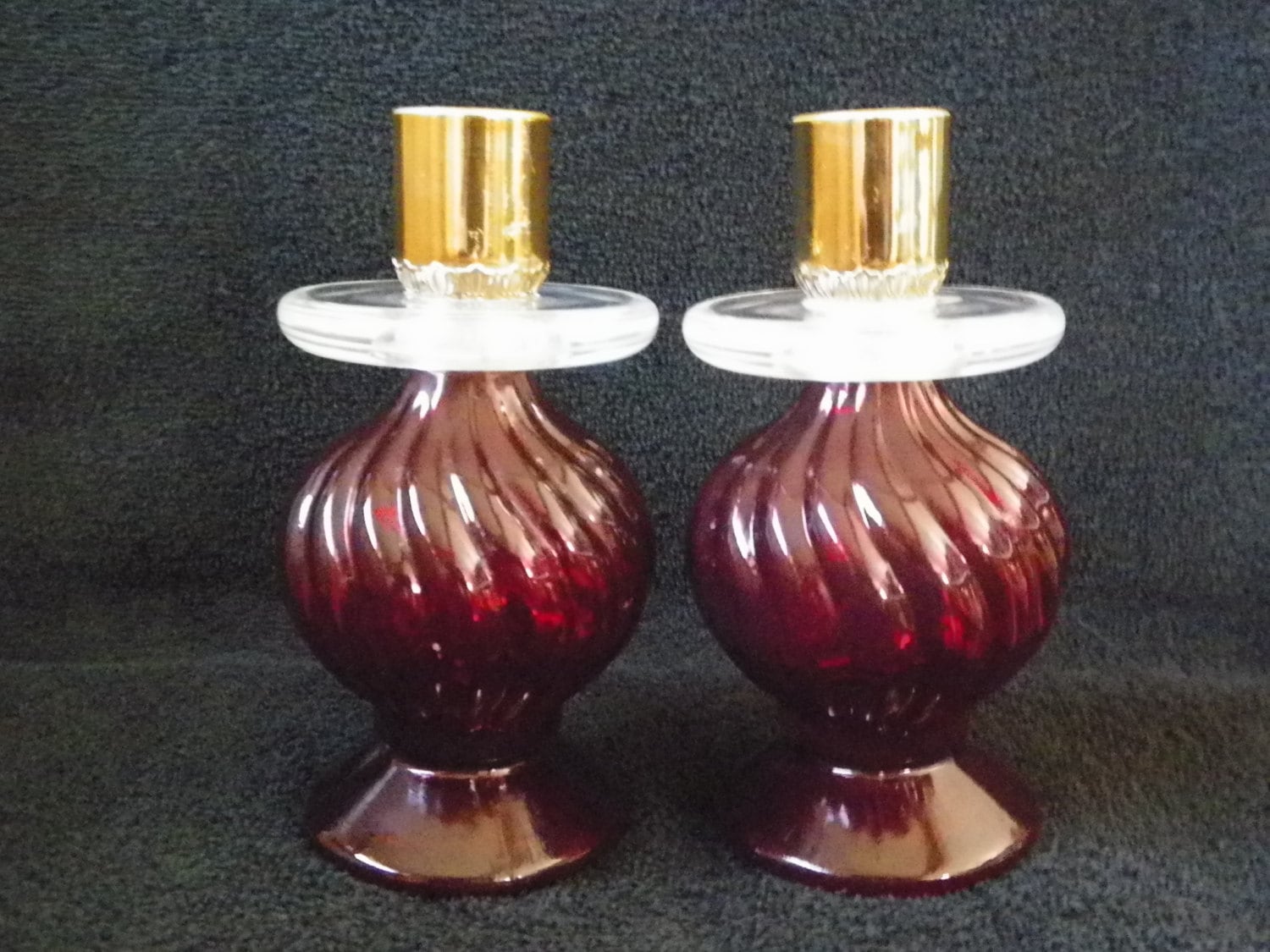 Avon Red Glass Candle Holders Cape Cod Vintage by JSVintageVillage