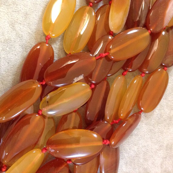 Big Carnelian Oval Beads - Beautiful Colors!, 20mm x 40mm, approx. 10 ...