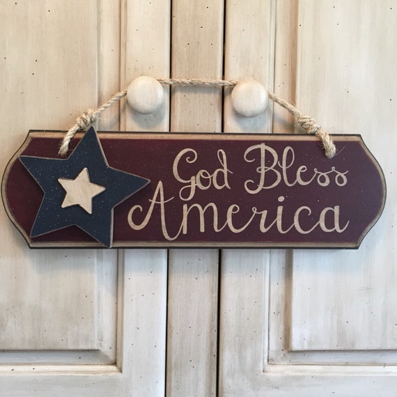 God Bless America 18x6 Wood Plaque Patriotic by EllieDeeDesigns