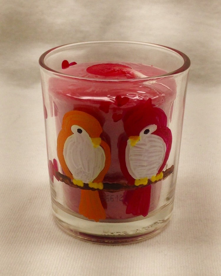 Handpainted Votive Candle Holder Love Birds by GingerspiceStudio