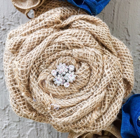 Large Burlap And Rhinestone Flower Wreath by LiveLaughLoveOcean