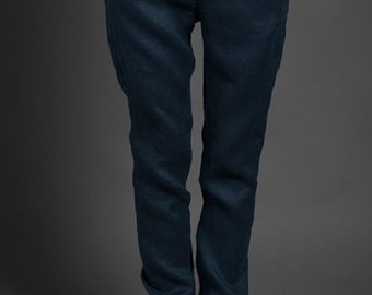 Dark blue linen pants trousers women/Dark gray linen pants women