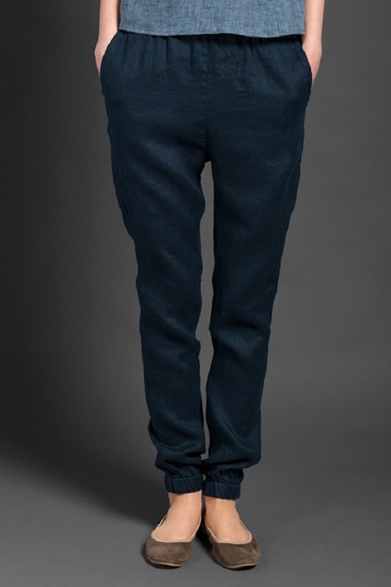 dark blue linen pants