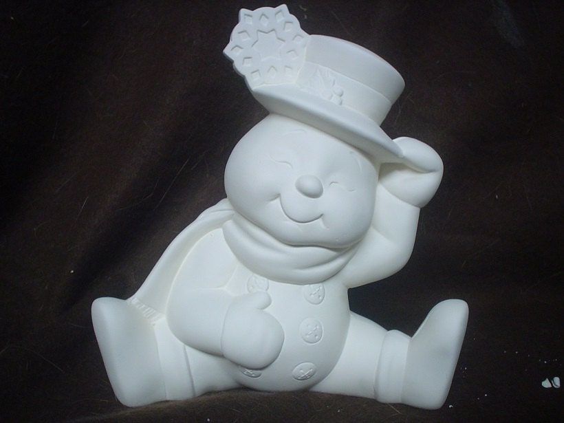 Ceramic Bisque 6 Sitting Snowman with Snowflake Figurine