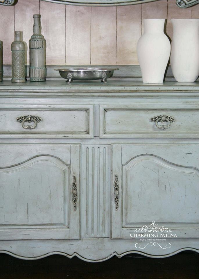 Hand Painted French Provincial Buffet & Hutch
