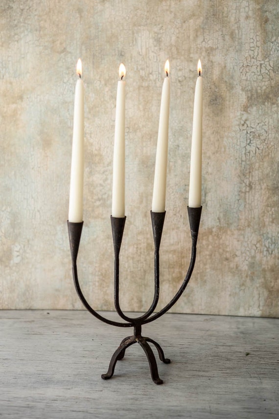 Primitive Wrought Iron Candelabra Rustic by RoostersNestVintage