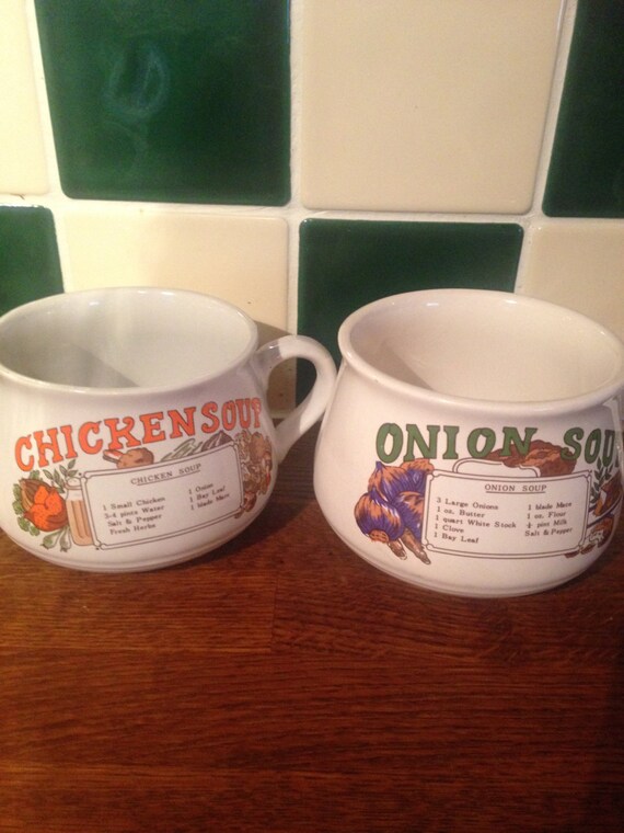 Vintage soup recipe bowls with handles by Booteeks on Etsy