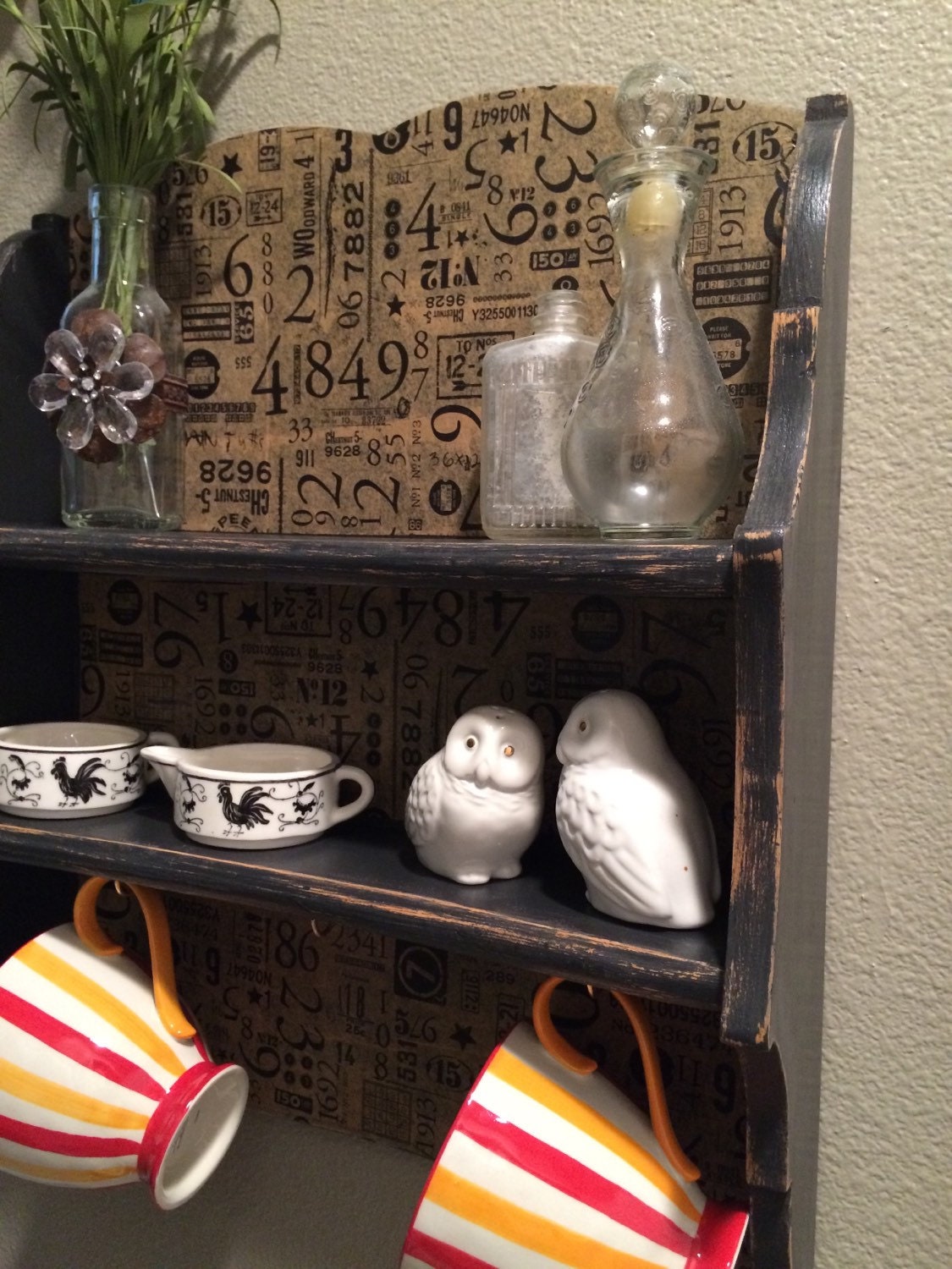 Shabby Chic Wall Display Shelf with cup hooks