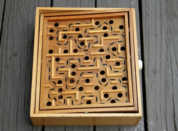 Retro Game Wooden Labyrinth Maze Box Game Retro by mochagallery