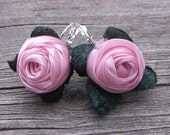Earrings with pink roses, fiber roses, textile flowers, romantic earrings, feminine earrings, fashion earrings, gift for her, OOAK