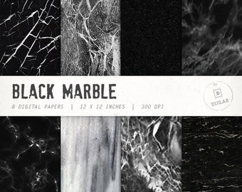 Marble digital paper in black color with various marble pattern, marble backgrounds and marble texture