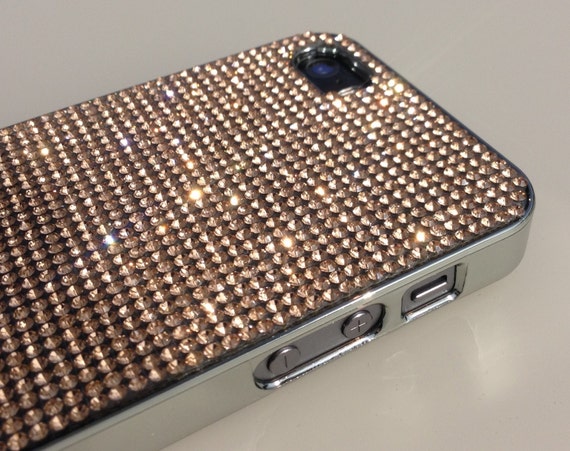 iPhone 5  5s Rose Gold Rhinestone Crystals on Silver Chrome Case ...