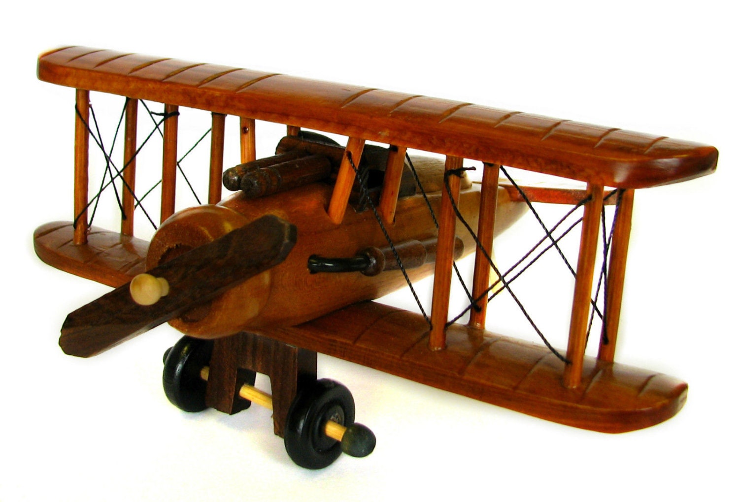 New Handmade Wooden Vintage Biplane Model Decoration