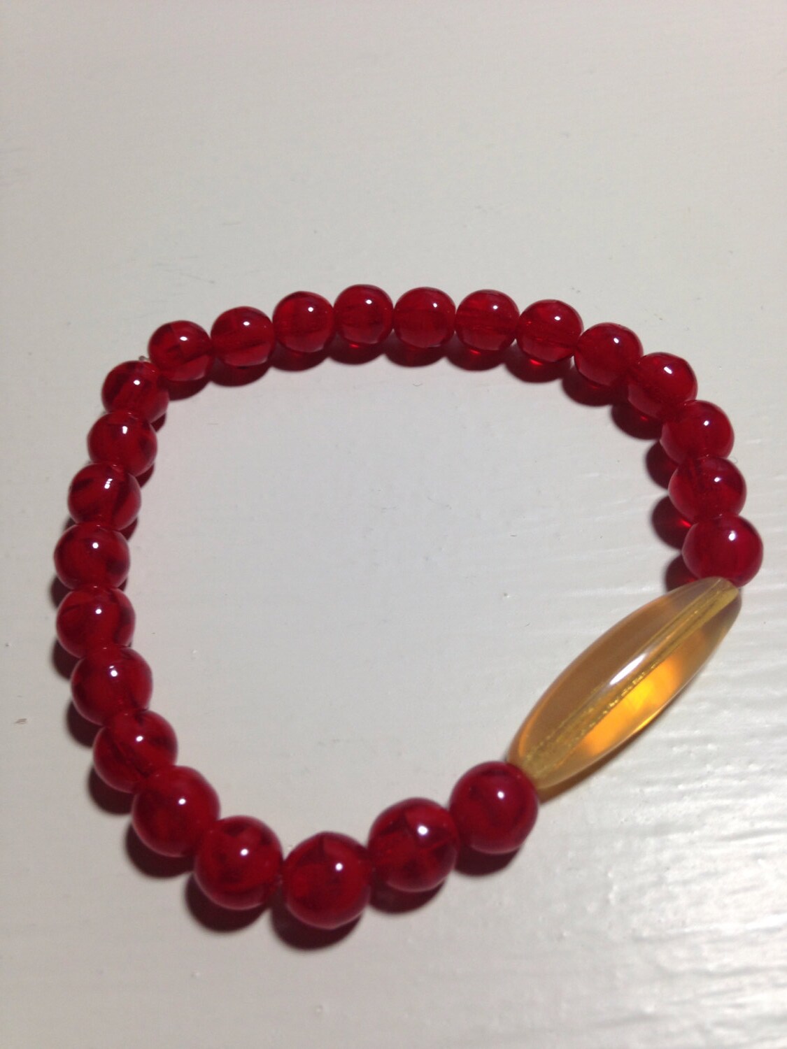 Red and Gold Stretch Bracelet by SilverLinedCreations on Etsy