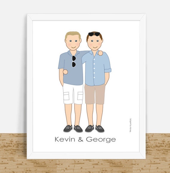 Portrait- Gay Couple Wedding Gift- Gay Anniversary- Male Gay Art- Gay ...