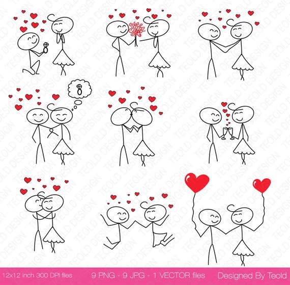 Stick Figure Clipart Clip Art Stick People Couple by TeoldDesign