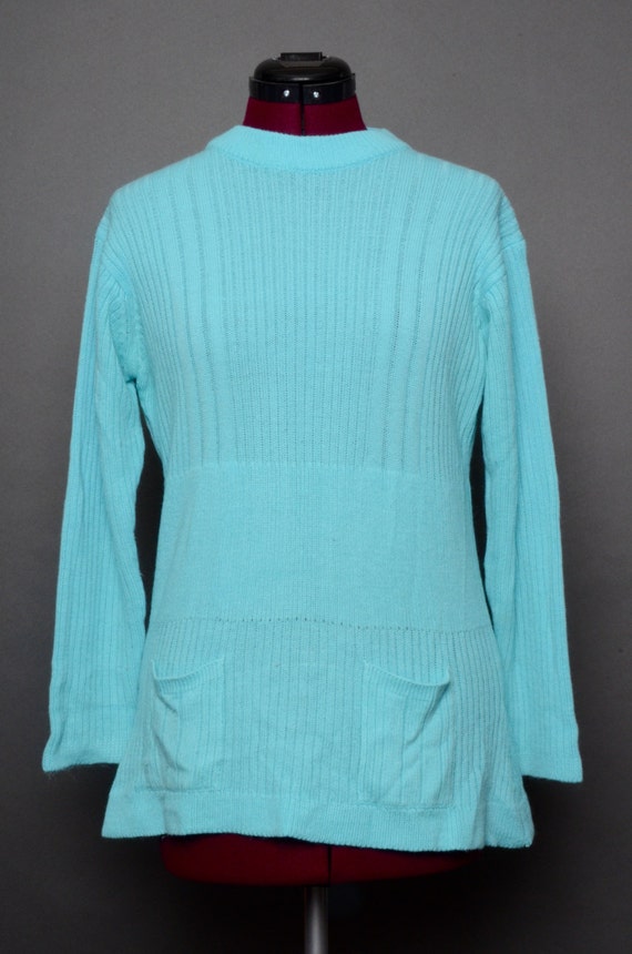 Tailored Sweater 70's Shirt 1970s Sweater Blue Vintage