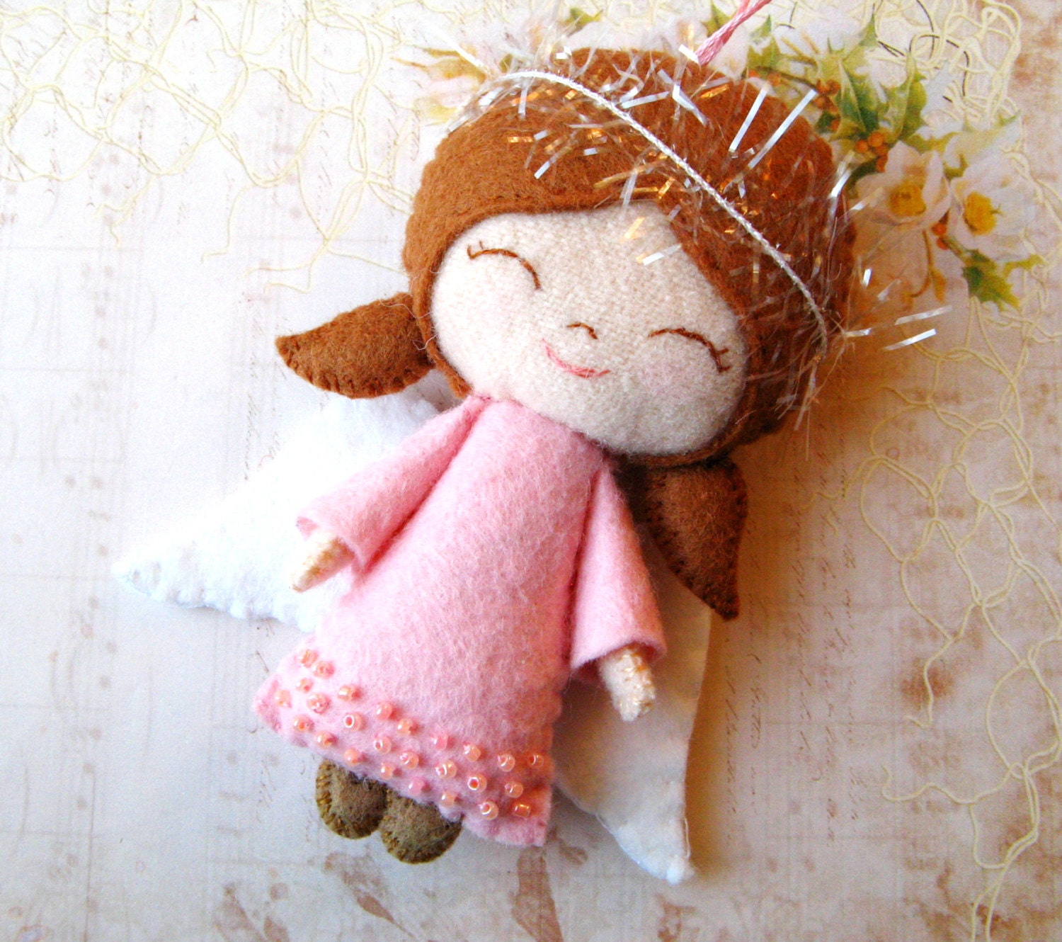 Personalized GIRL Angel Ornament - PONYTAILS - Wool Felt, Handmade, Custom