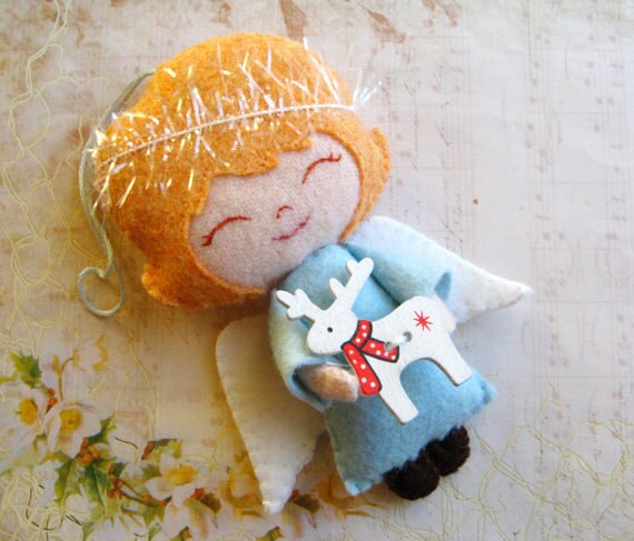 Personalized GIRL Angel Ornament - PIXIE - Wool Felt, Handmade, Custom