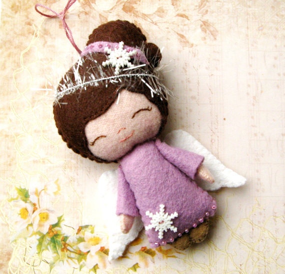Personalized GIRL Angel Ornament - with UP DO- Wool Felt, Handmade, Custom