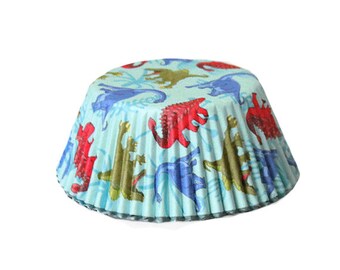 Dinosaurs on Aqua Standard Size Cupcake Liners | 25 pieces