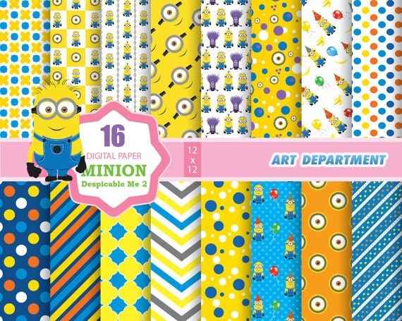 Minion Digital Paper Printable 16 Sheets by PlanetArtDepartment