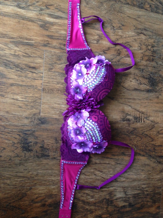 Ultra Violet Purple Flower Rave Bra Size 34b 